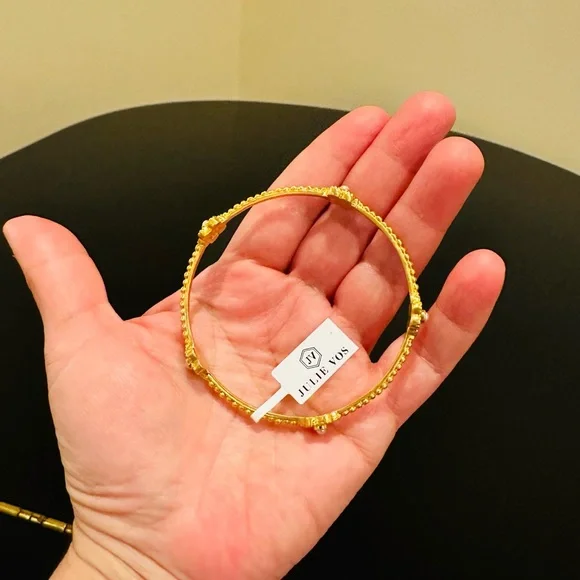 Authentic Luxury Minimalist Julie Vos Flower Pearl Station Bangle/Bracelet - Picture 12 of 17
